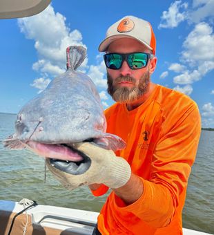 Focused angler with a nice Blue Catfish!
