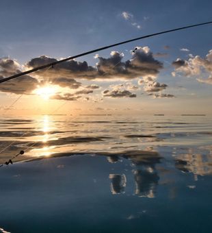 Perfect sunset conditions for fishing adventures in Dauphin Island.