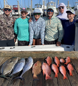 Blasted today with a great catch of vibrant red snappers and groupers off the Florida coast!