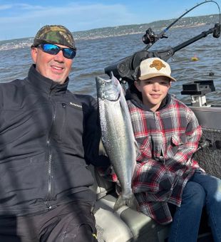 Beautiful Duluth coho salmon makes for perfect fishing day!