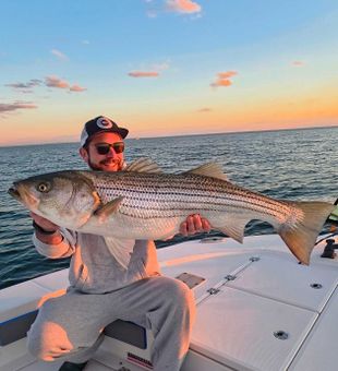 Beautiful Milford CT striped bass makes the perfect catch!