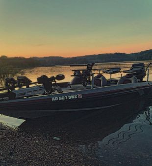 Sunset ready Crappie fishing boat on the lake!