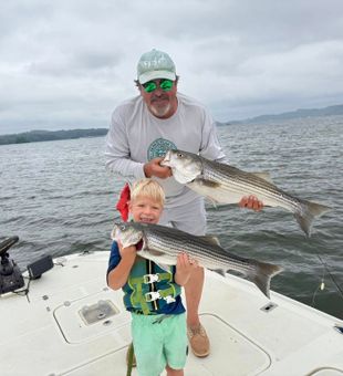 Happy striped bass moments on Tennessee water.