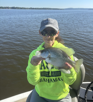 A crappie caught on a day with clear conditions at the picturesque Spencer Creek Campground.