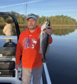 Nice speckled trout on light tackle today! Clear conditions made for an exciting adventure on the water.