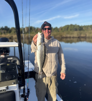 Nice speckled trout on light tackle today! Clear conditions made for an exciting adventure.