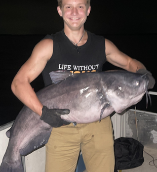 Deep sea jigging pays off with a Blue Catfish at Bonneau Beach!