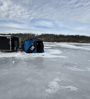 Ice fishing setup ready on the frozen St. Croix River.
