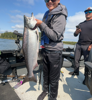 Huge Chinook Salmon caught while jigging in partly cloudy Montesano!