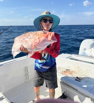 Proud catch! Red Grouper, Carrabelle offshore fishing charter
