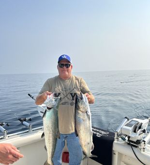 Lake Michigan Chinook Salmon double catch!