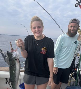 Proud salmon catch on Lake Michigan!