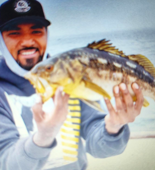 Nice kelp bass on the water today! Great adventure fishing despite the cloudy conditions.