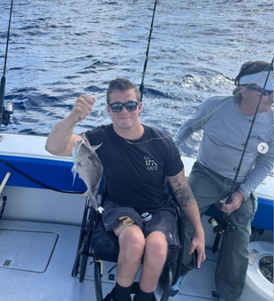"Peaceful fishing expedition on the open sea."
