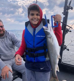 Happy Lake Michigan Lake Trout catch!