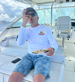 Fresh catch meal break during Dominican Republic fishing adventure!
