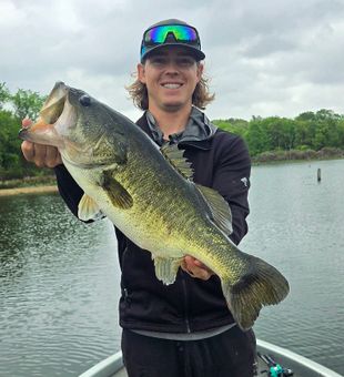 Big largemouth bass on freshwater fishing trip