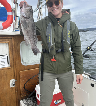 Reeled in a Black Rockfish amidst the partly cloudy skies and afternoon rain in La Push