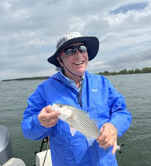 Smiling striped bass catch