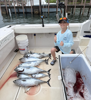Huge Little Tunny triple-header caught while deep sea jigging!