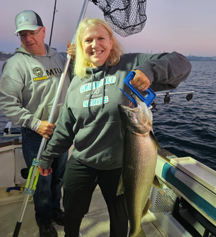 Nice rainbow trout trolling in Port Washington! Afternoon clearing made for exciting fishing.