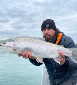 Posing with salmon after an incredible fight.