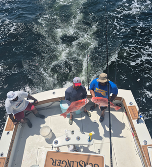 Reeling in a tasty red snapper in Biloxi's waters!