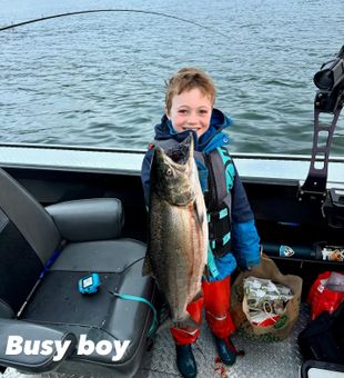 Young angler and a big salmon -Portland, OR.