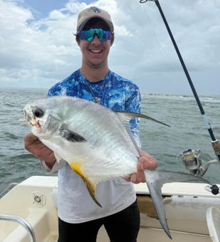 Sharp Galveston pompano on a nearshore fishing charter
