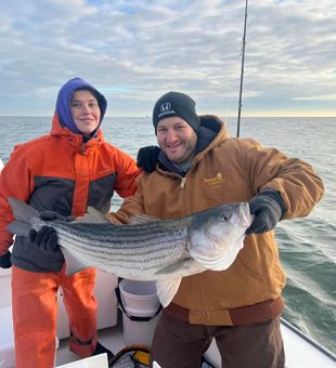 Nice Brigantine striped bass caught offshore today!