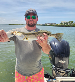 Beautiful Sarasota speckled trout makes for perfect fishing success!