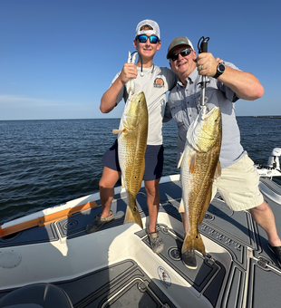 Huge Redfish double-header in the clear waters of Hopedale!