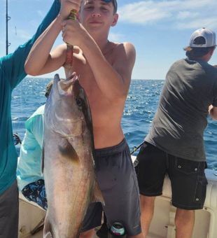 Strong amberjack catch on deep sea fishing charter