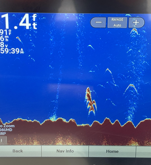 Sonar marking fish in cloudy conditions - perfect setup for trolling and drift fishing.