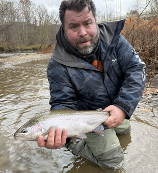 Nice rainbow trout on the fly in Erie's productive waters!