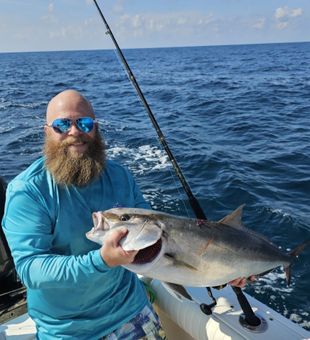 Powerful Amberjack on an Oak Island offshore fishing charter