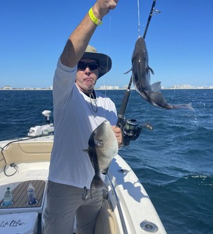 Solid double hookup with black seabass!