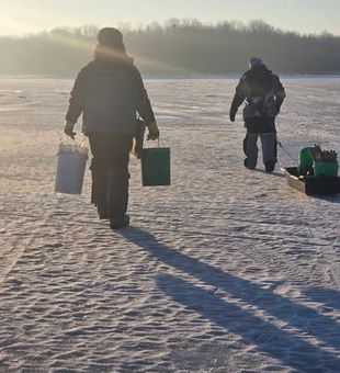 Hard water action in Mosinee, Wisconsin—ice fishing at its best