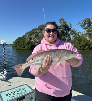 Nice redfish caught using deep sea jigging in St. Petersburg! Clear conditions made for a great day on the water.