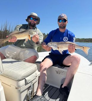 Sunny day redfish action on the Hewes Redfisher!