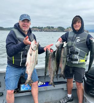 Action-packed salmon fishing success on the Pacific coast!