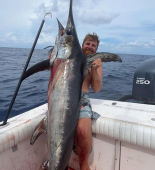 "Massive swordfish on deck! 🎣💪