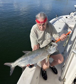 Massive New Smyrna Beach tarpon brought to the boat!