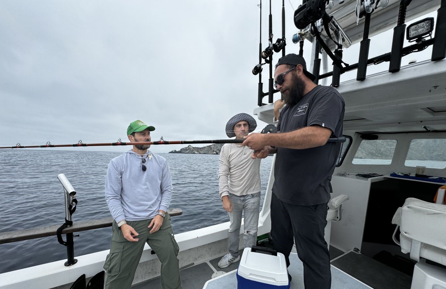 Skilled offshore fishing setup rod prep action