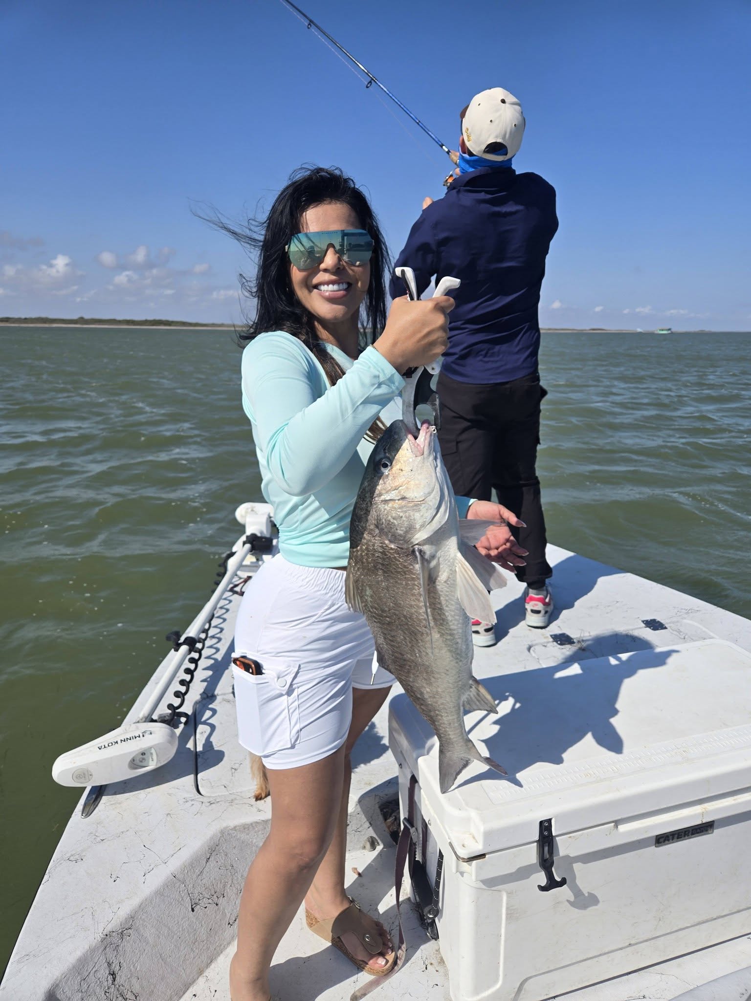 Big black drum catch, inshore fishing action