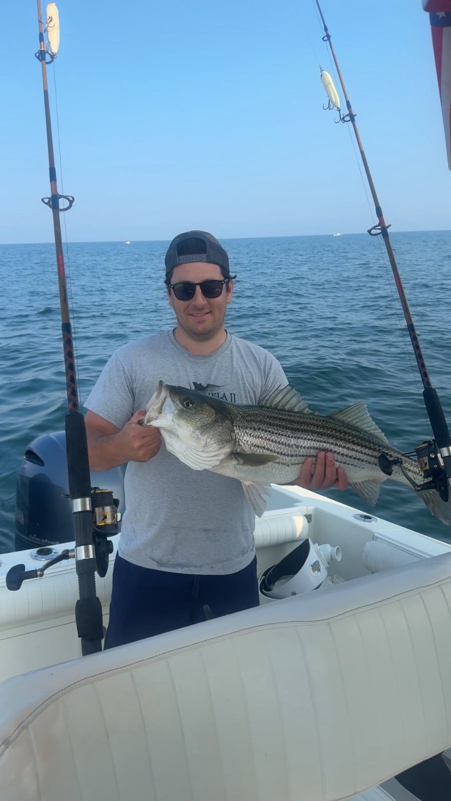 Beautiful East Dennis striped bass makes the day!