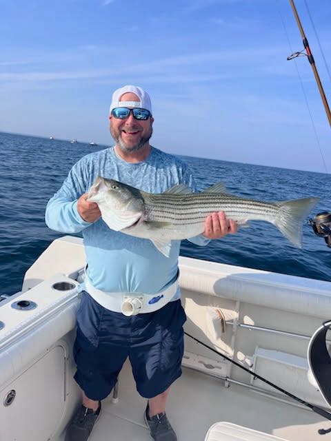 Beautiful East Dennis striped bass on the charter!