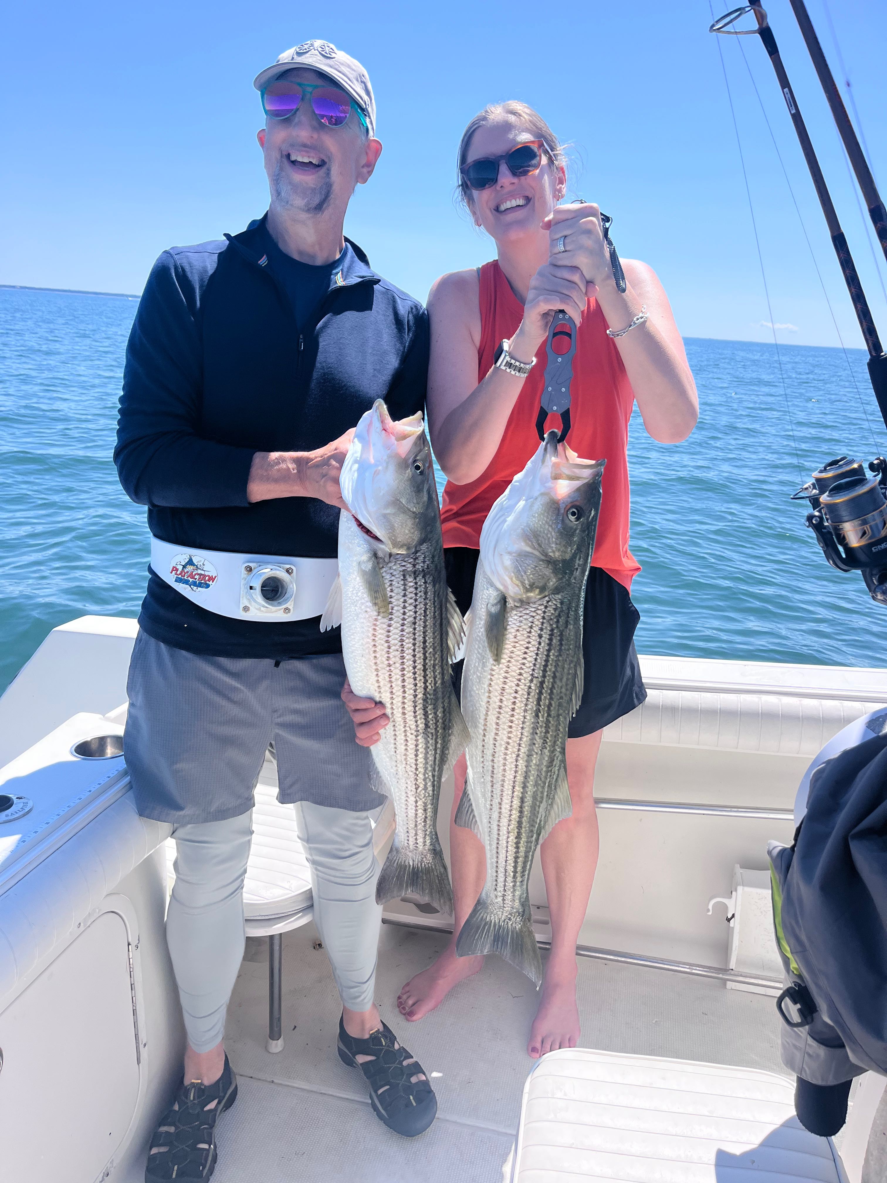 Double striped bass success in East Dennis waters!