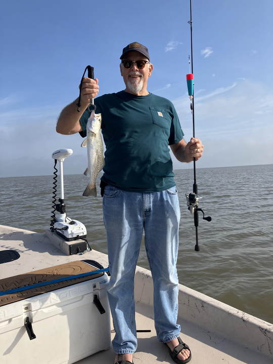 Beautiful Matagorda Bay speckled trout caught light tackle drift fishing!
