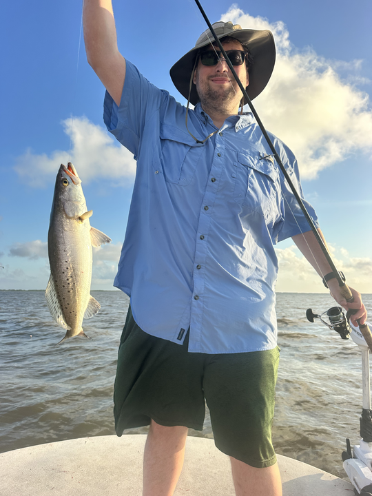Beautiful Matagorda Bay speckled trout makes the day!